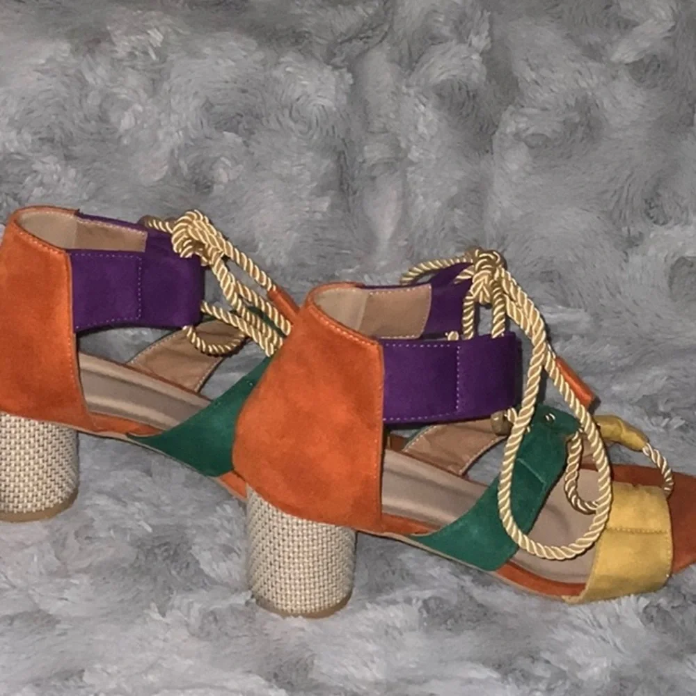Colorful Strappy Block Heel Sandals - Picture 3 of 6